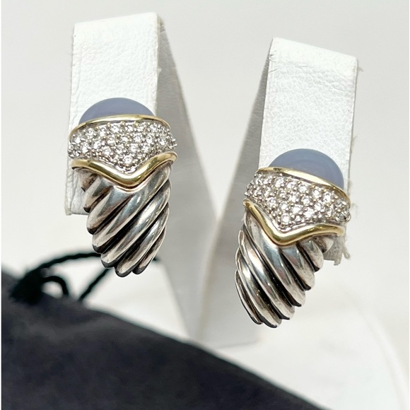 David Yurman Jewelry - David Yurman Chalcedony Diamond Shrimp Cable Earrings .925/18K Gold